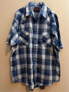 Plains Westernwear Blue & White Plaid Short-Sleeve Button-Down Shirt